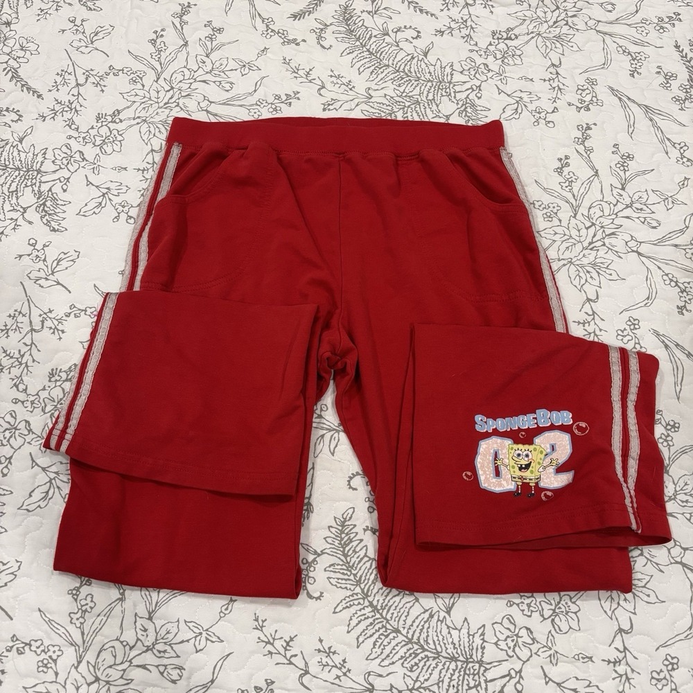 SpongeBob SquarePants Sweatpants Kids XL 14-16 Red Nickelodeon Cartoon Y2K 2004